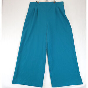 Forever21 Wide Leg Pleated‎ Pants Women 2X Green Side Zip Trousers Office Wear